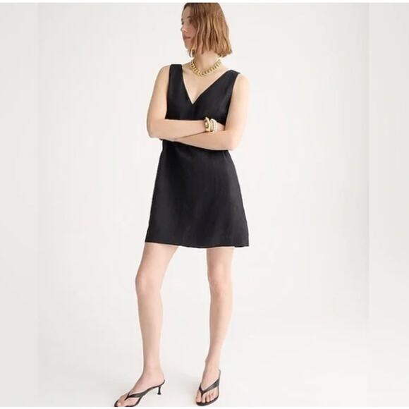 J. CREW Maxine V-Neck Shift Dress Linen Black Sz L {Q26} - Picture 2 of 8